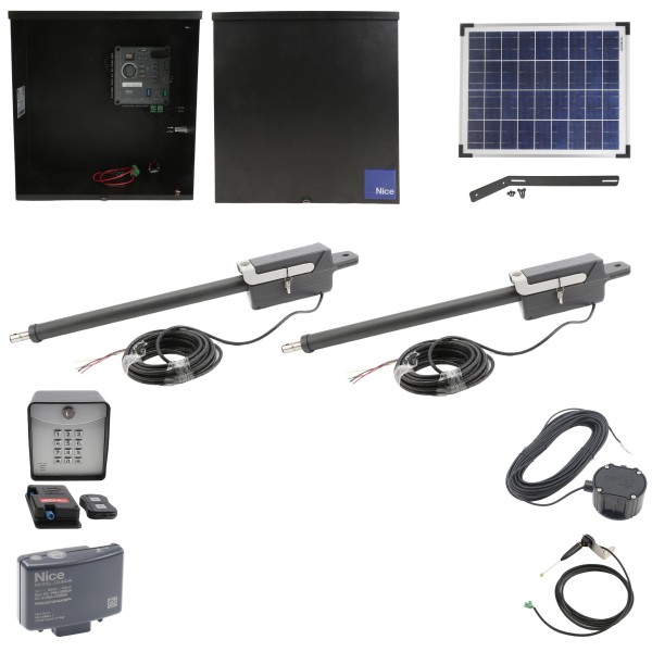 Nice Apollo 310APOLLODUAL-20S Swing Gate Opener Package W/ 20 Watt Solar Panel & Linear Actuators