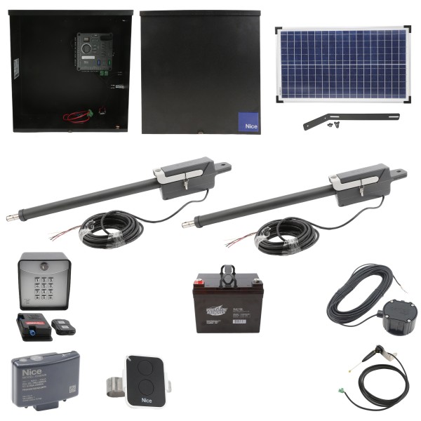 Nice Apollo Titan 310 Dual  Arm Swing Gate Opener Complete Package with 310 Control Board, 30W Solar Panel, and 35 Ah Battery