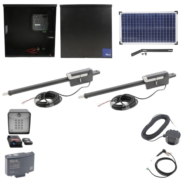 Nice Apollo 310APOLLODUAL-30S Swing Gate Opener Package W/ 30 Watt Solar Panel & Linear Actuators