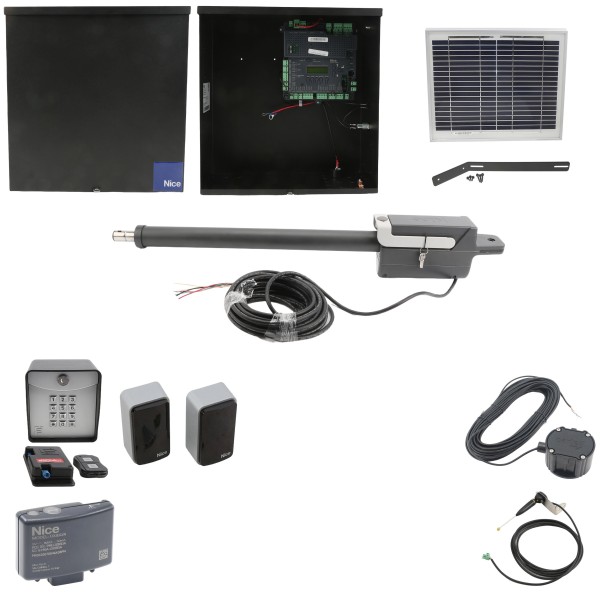 Nice Apollo TITAN12L1 Swing Gate Opener Solar Package w/ 1050 Control Board, 10 Watt Solar Panel and Entry/Exit Controls