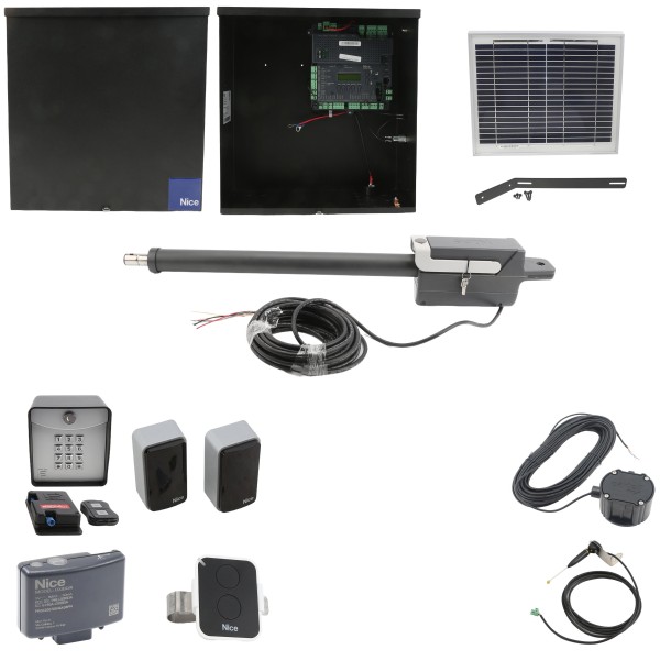 Nice Apollo TITAN12L1 Swing Gate Opener Solar Package w/ 1050 Control Board, 10 Watt Solar Panel and Entry/Exit Controls