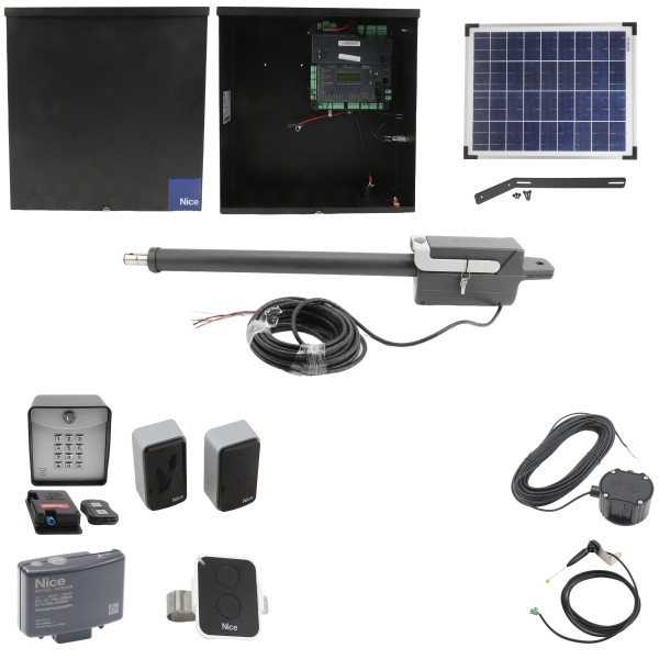 Nice Apollo TITAN12L1 Swing Gate Opener Solar Package w/ 1050 Control Board, 20 Watt Solar Panel and Entry/Exit Controls 
