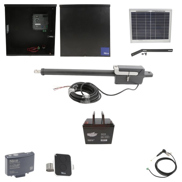 Nice Apollo Titan 912L1 Actuator Swing Gate Opener Package with 310 Control Board, 10W Solar Panel, and 75 Ah Battery