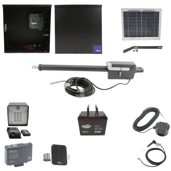 Nice Apollo Titan 912L1 Actuator Swing Gate Opener Complete Package with 310 Control Board, 10W Solar Panel, and 75 Ah Battery