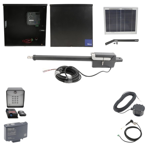 Nice Apollo 310APOLLODUAL-FULLPACKAGE-10S Swing Gate Opener Package W/ Wireless Keypad, Exit Wand, 10 W Solar Panel & Linear Actuators