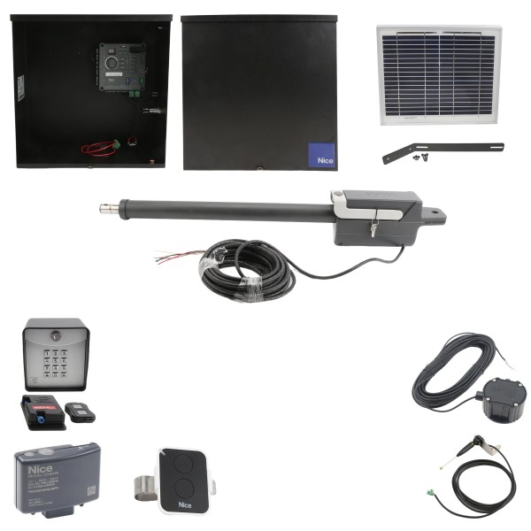 Nice Apollo 310APOLLODUAL-FULLPACKAGE-10S Swing Gate Opener Package W/ Wireless Keypad, Exit Wand, 10 W Solar Panel & Linear Actuators