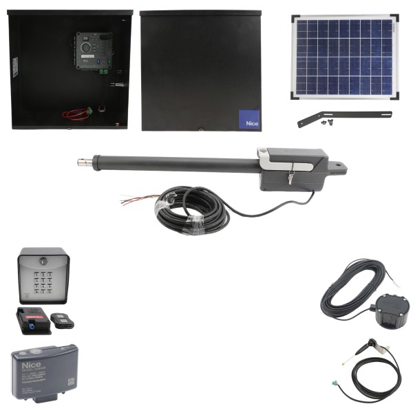 Nice Apollo 310APOLLODUAL-FULLPACKAGE-20S Swing Gate Opener Package W/ Wireless Keypad, Exit Wand, 20 W Solar Panel & Linear Actuators