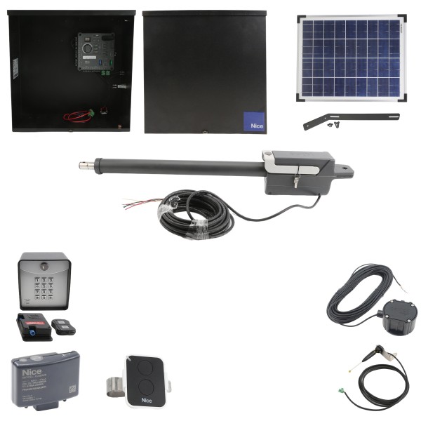 Nice Apollo 310APOLLODUAL-FULLPACKAGE-20S Swing Gate Opener Package W/ Wireless Keypad, Exit Wand, 20 W Solar Panel & Linear Actuators