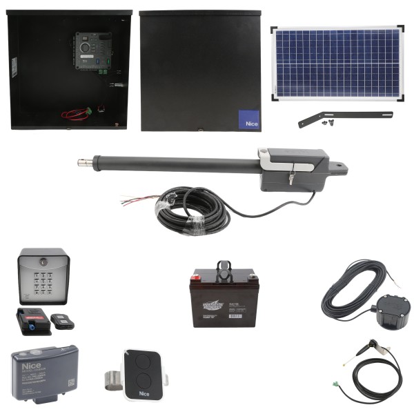Nice Apollo Titan 310 Single Arm Swing Gate Opener Complete Package with 310 Control Board, 30W Solar Panel, and 35 Ah Battery