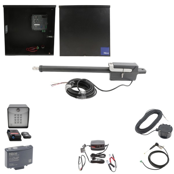 Nice Apollo 310APOLLODUAL-FULLPACKAGE Swing Gate Opener Package W/ Wireless Keypad, Exit Wand, Battery Charger & Linear Actuators