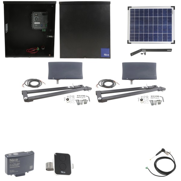 Nice Apollo Vanguard 3501 Dual Swing Gate Opener Package with 310 Control Board and 20W Solar Panel