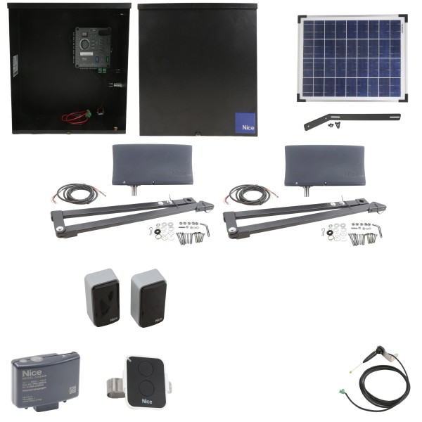 Nice Apollo Vanguard 3501 Dual Swing Gate Opener Package with 310 Control Board and 20W Solar Panel