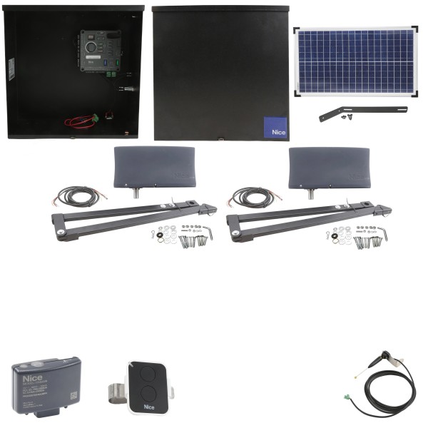 Nice Apollo Vanguard 3501 Dual Swing Gate Opener Package with 310 Control Board and 30W Solar Panel