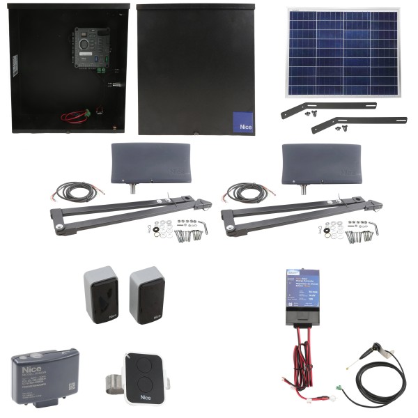 Nice Apollo Vanguard 3500 ETL-1K Dual Arm Swing Gate Opener Package  with 50W Solar Panel and 310 Control Board