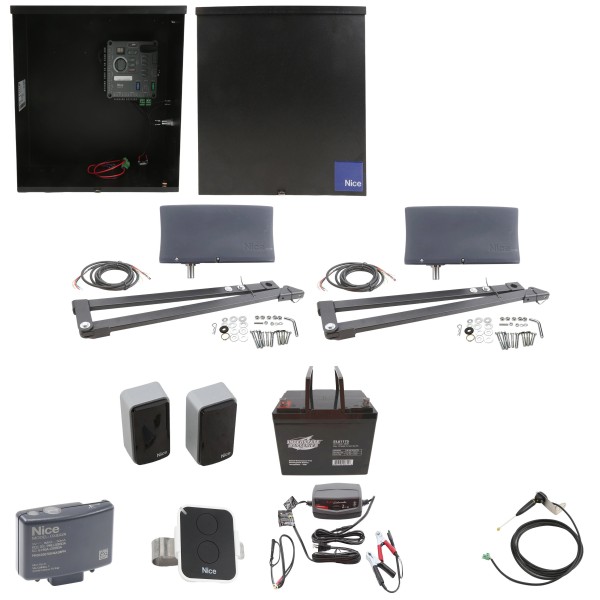 Nice Apollo Vanguard Dual Swing Gate Opener with 310 Control Board - 75 Ah Battery Included