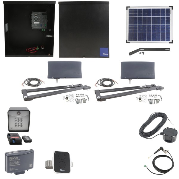 Nice Apollo 3600ETL-1k Vanguard Dual Swing Gate Opener Solar Package w/ 20 Watt Solar Panel and Entry/Exit Controls
