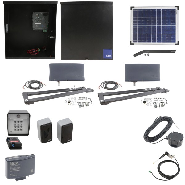 Nice Apollo 3600ETL-1k Vanguard Dual Swing Gate Opener Solar Package w/ 20 Watt Solar Panel and Entry/Exit Controls