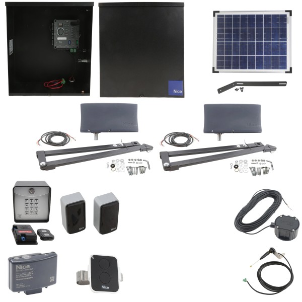 Nice Apollo 3600ETL-1k Vanguard Dual Swing Gate Opener Solar Package w/ 20 Watt Solar Panel and Entry/Exit Controls
