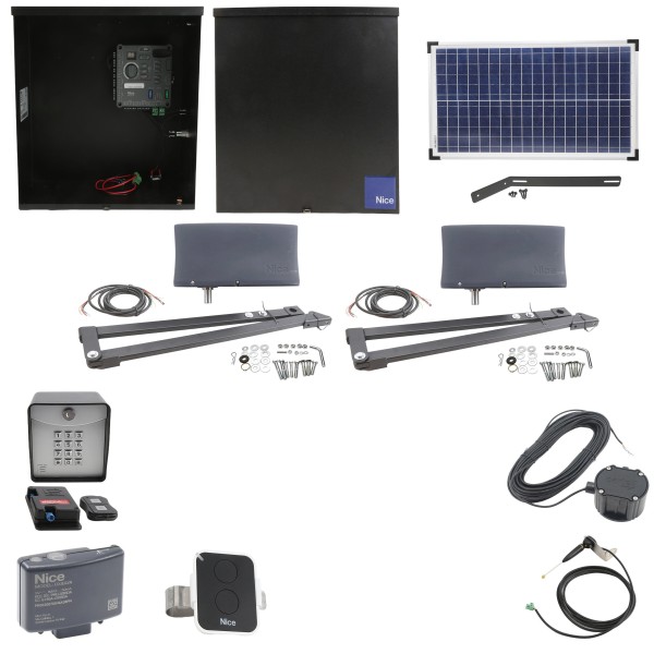 Nice Apollo 3600ETL-1K Vanguard Dual Swing Gate Opener Solar Package w/ 30 Watt Solar Panel and Entry/Exit Controls