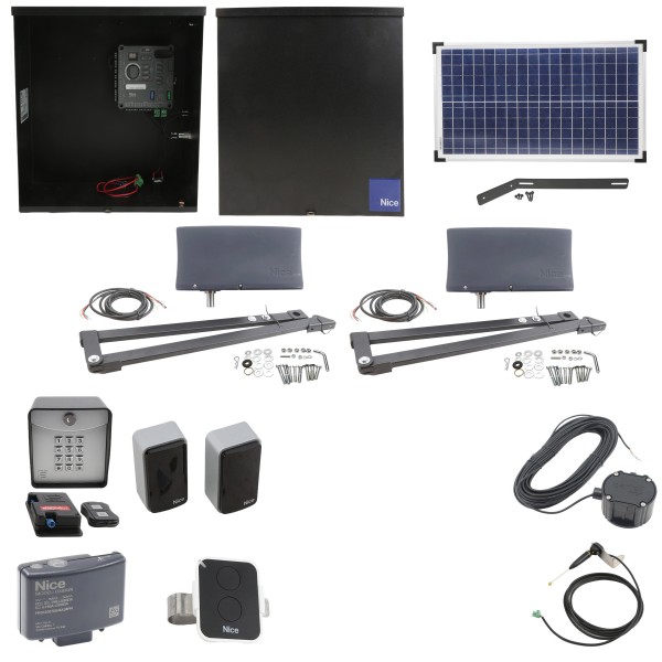 Nice Apollo 3600ETL-1K Vanguard Dual Swing Gate Opener Solar Package w/ 30 Watt Solar Panel and Entry/Exit Controls