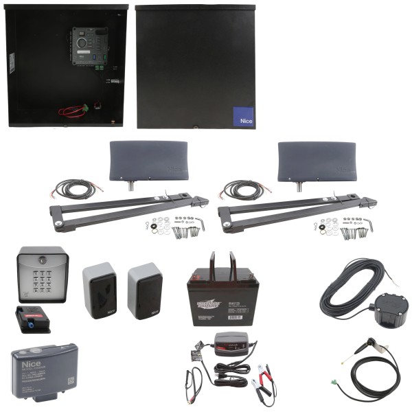 Nice Apollo Vanguard 3501 Dual Arm Swing Gate Opener Complete Package with 310 Control Board and 75 Ah Battery