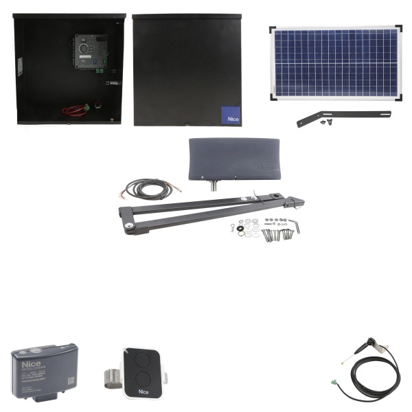 Nice Apollo Vanguard 3500 ETL-1K Single Arm Swing Gate Opener Package with 50W Solar Panel and 310 Control Board