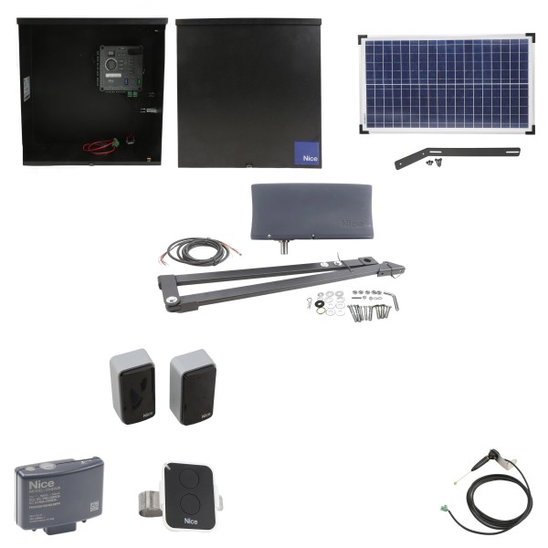 Nice Apollo Vanguard 3500 ETL-1K Single Arm Swing Gate Opener Package with 50W Solar Panel and 310 Control Board