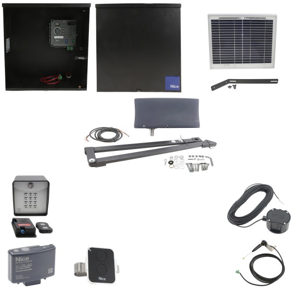 Nice Apollo 3500 ETL-1K Vanguard 3501 Swing Gate Opener Solar Package w/ 10 Watt Solar Panel and Entry/Exit Controls