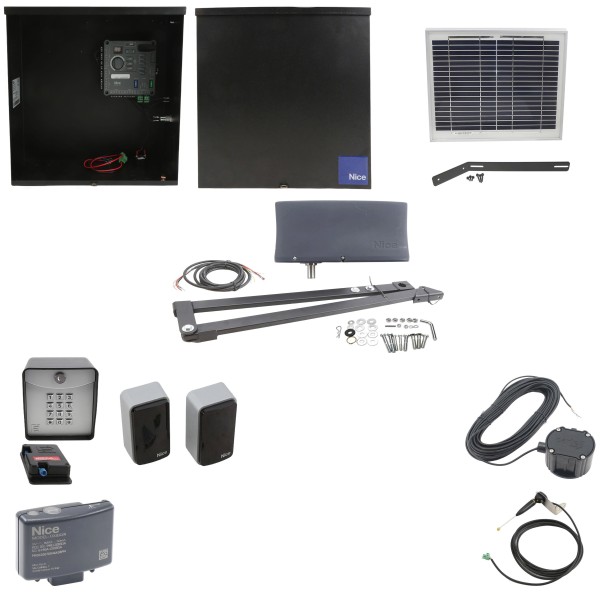 Nice Apollo 3500 ETL-1K Vanguard 3501 Swing Gate Opener Solar Package w/ 10 Watt Solar Panel and Entry/Exit Controls