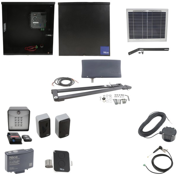 Nice Apollo 3500 ETL-1K Vanguard 3501 Swing Gate Opener Solar Package w/ 10 Watt Solar Panel and Entry/Exit Controls