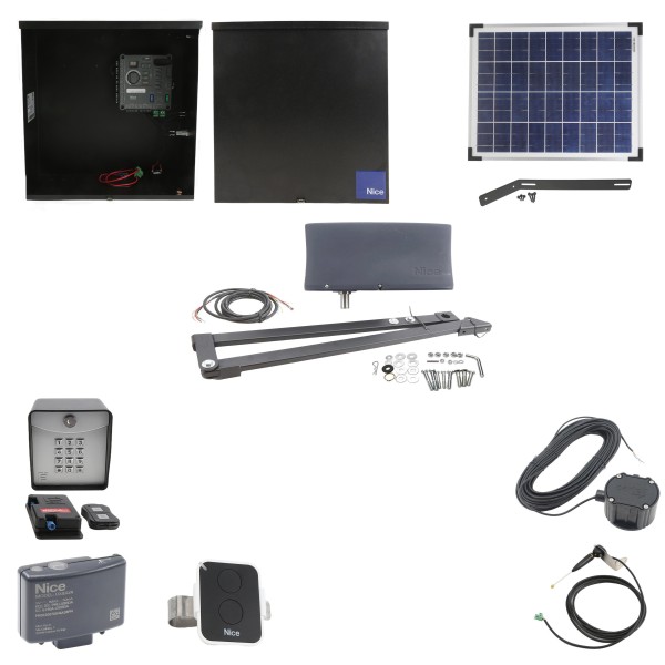 Nice Apollo 3500 ETL-1k Vanguard 3501 Swing Gate Opener Solar Package w/ 20 Watt Solar Panel and Entry/Exit Controls