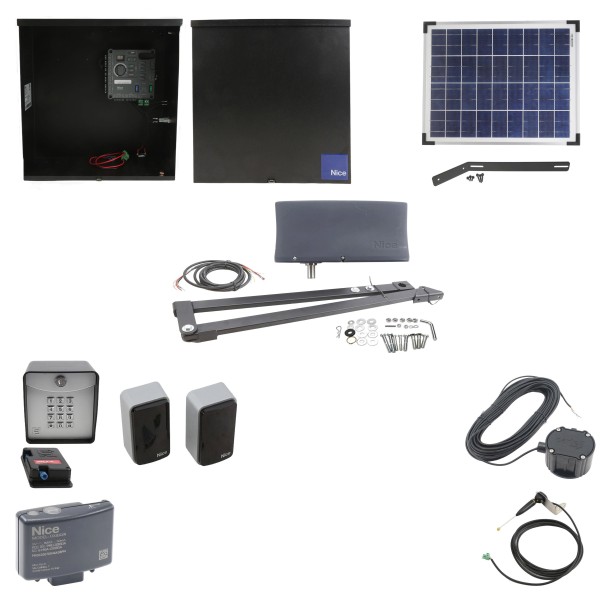 Nice Apollo 3500 ETL-1k Vanguard 3501 Swing Gate Opener Solar Package w/ 20 Watt Solar Panel and Entry/Exit Controls