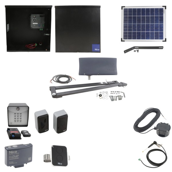 Nice Apollo 3500 ETL-1k Vanguard 3501 Swing Gate Opener Solar Package w/ 20 Watt Solar Panel and Entry/Exit Controls