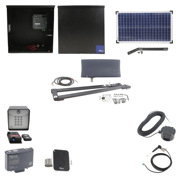 Nice Apollo 3500 ETL-1k Vanguard 3501 Swing Gate Opener Solar Package w/ 30 Watt Solar Panel and Entry/Exit Controls
