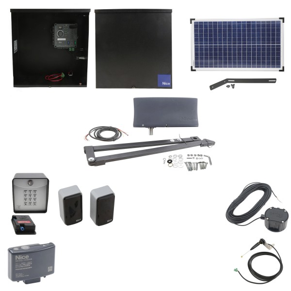 Nice Apollo 3500 ETL-1k Vanguard 3501 Swing Gate Opener Solar Package w/ 30 Watt Solar Panel and Entry/Exit Controls