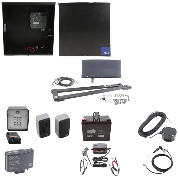 Nice Apollo Vanguard 3501 Single Arm Swing Gate Opener Complete Package with 310 Control Board and 35 Ah Battery