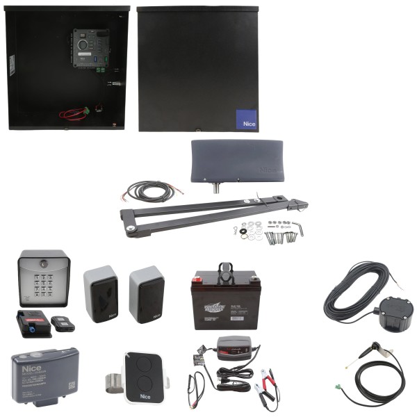 Nice Apollo Vanguard 3501 Single Arm Swing Gate Opener Complete Package with 310 Control Board and 35 Ah Battery