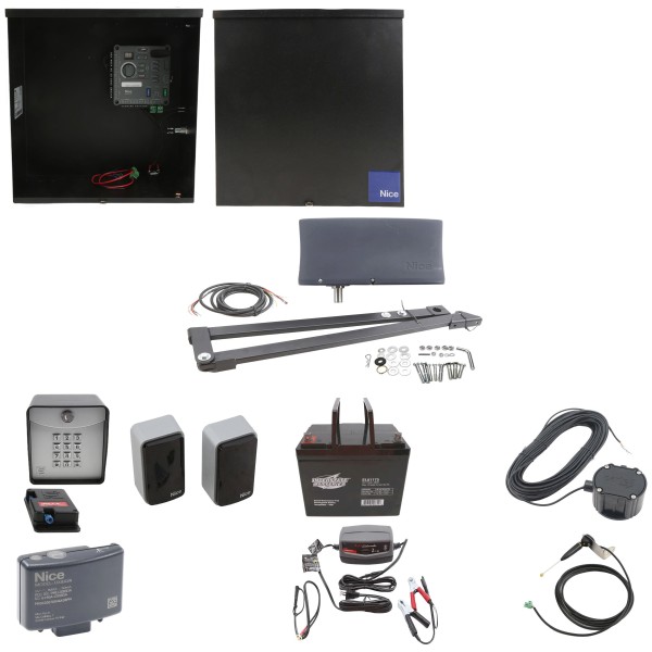 Nice Apollo Vanguard 3501 Single Arm Swing Gate Opener Complete Package with 310 Control Board and 75 Ah Battery