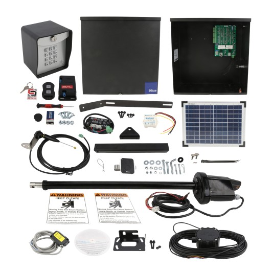 Nice Apollo 1500 Swing Gate Opener Solar Package w/ 10 Watt Solar Panel and Entry/Exit Controls