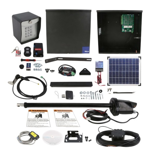 Nice Apollo 1500 Swing Gate Opener Solar Package w/ 20 Solar Panel and Entry/Exit Controls