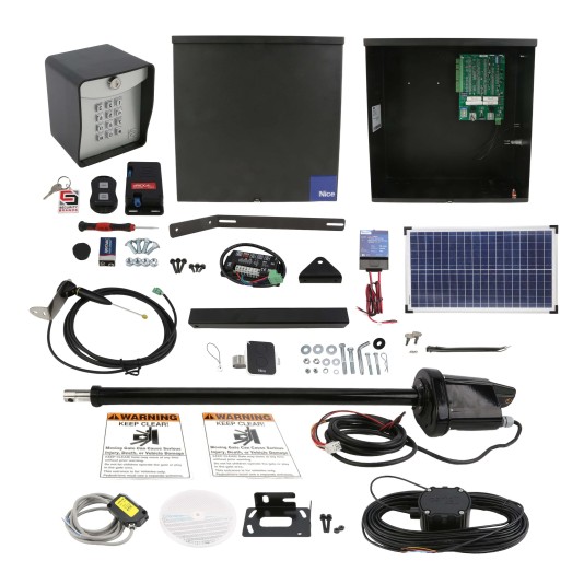 Nice Apollo 1500 Swing Gate Opener Solar Package w/ 30 Watt Solar Panel and Entry/Exit Controls