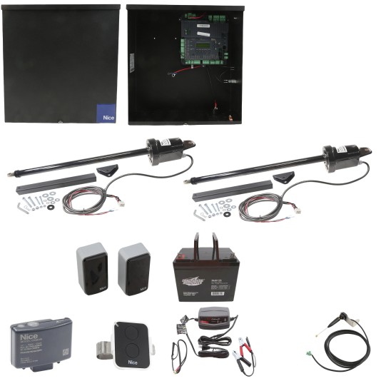 Nice Apollo Dual Swing Gate Opener with 1050 Control Board - 75 Ah Battery Included