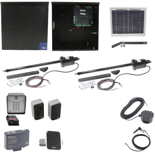 Nice Apollo 1650ETL-1K Smart ETL Dual Swing Gate Opener Solar Package w/ 10 Watt Solar Panel and Entry/Exit Controls