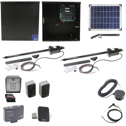 Nice Apollo 1650ETL-1K Smart ETL Dual Swing Gate Opener Solar Package w/ 20 Watt Solar Panel and Entry/Exit Controls