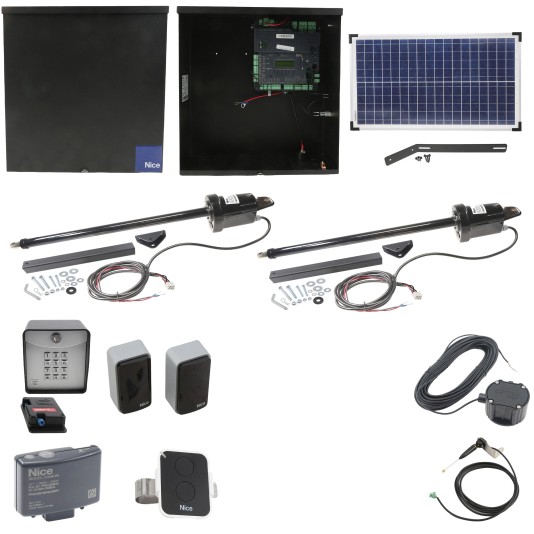 Nice Apollo 1650ETL-1K Smart ETL Dual Swing Gate Opener Solar Package w/ 30 Watt Solar Panel and Entry/Exit Controls
