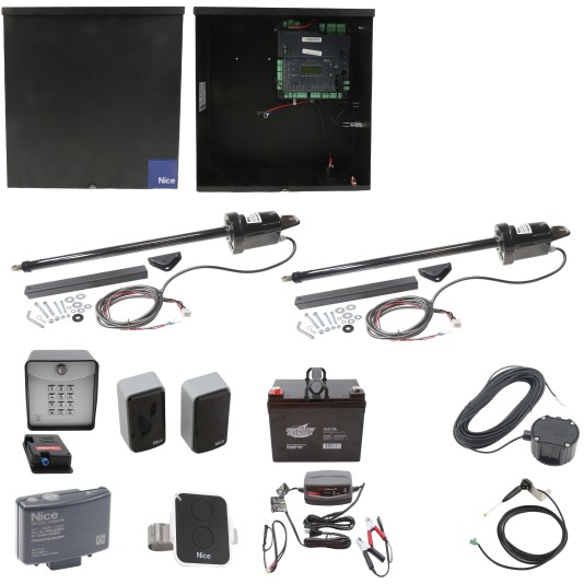 Nice Apollo 1051 Dual Arm Swing Gate Opener Complete Package with 1050 Control Board and 35Ah Battery