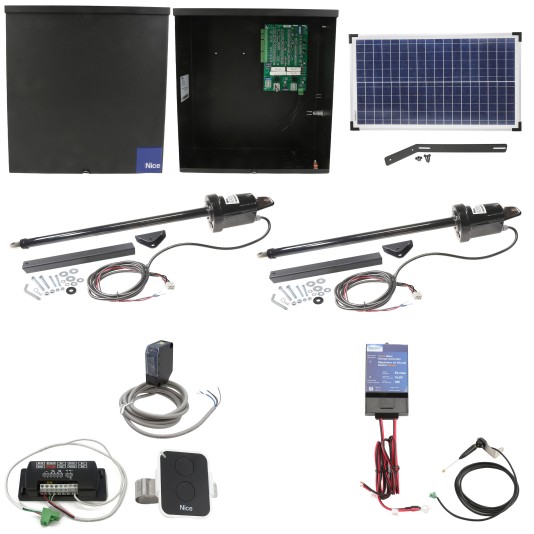 Nice Apollo 1600 Dual Swing Gate Opener Solar Package w/ 30 Watt Solar Panel