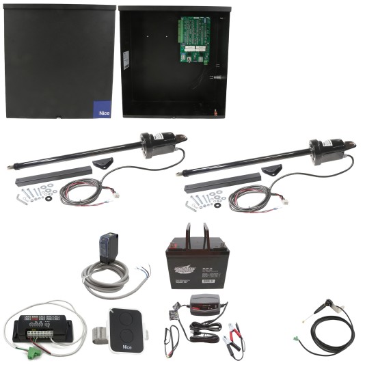 Nice Apollo Dual Swing Gate Opener with 636 Control Board - 75 Ah Battery Included