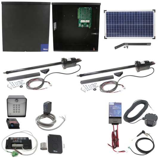 Nice Apollo 1600 Dual Arm Swing Gate Opener Complete Package with 636 Control Board and 30W Solar Panel