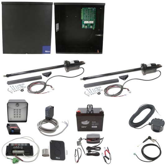 Nice Apollo Apollo 1600 Dual Arm Swing Gate Opener Complete Package with 636 Control Board and 35 Ah Battery